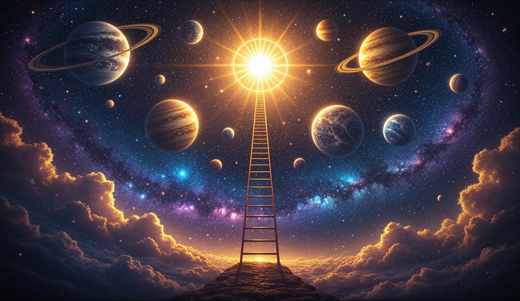The soul rising sphere by sphere toward the source of light