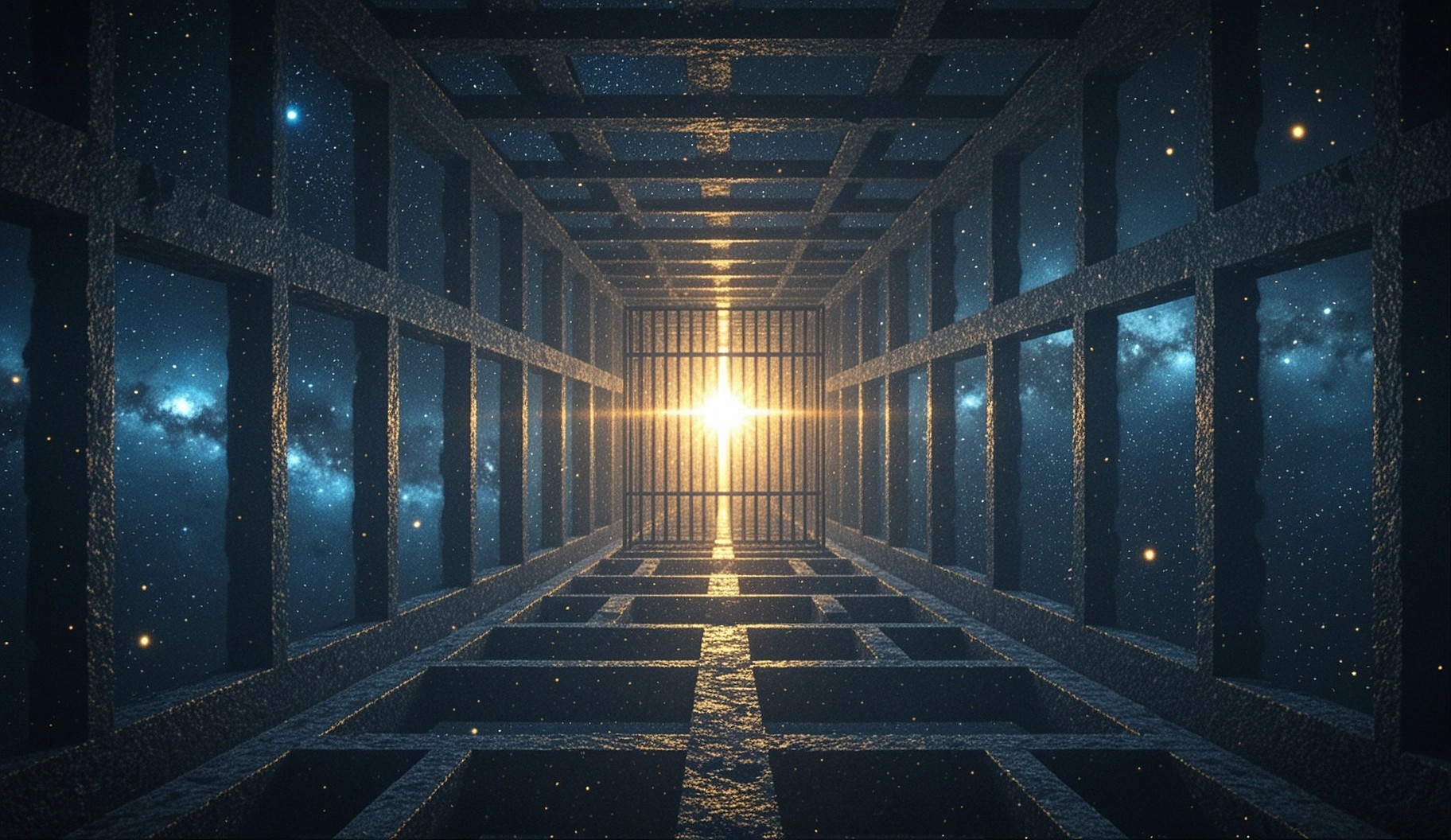 A spark of light walled within the spheres of the material world